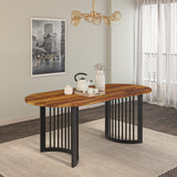 Modern Oval Sheesham Wood Dining Table | Industrial Black Metal Base