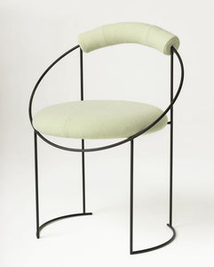 Contemporary Sculptural Accent Chair | Pale Green Upholstery & Minimalist Black Frame