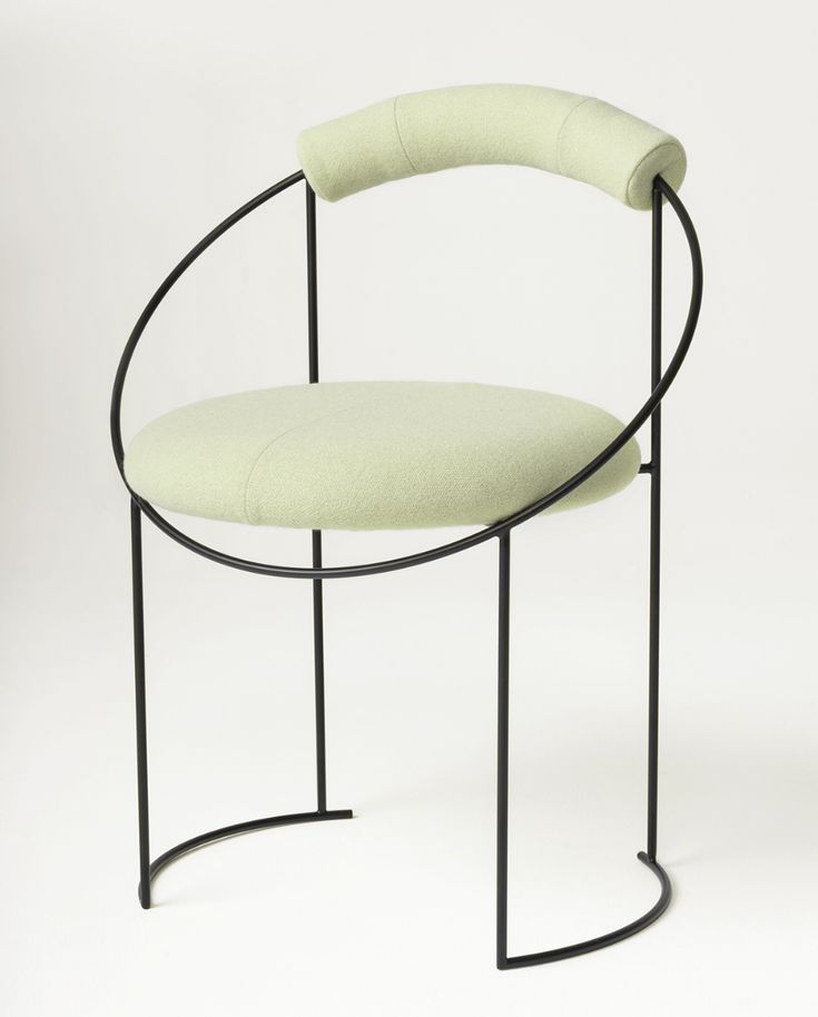 Contemporary Sculptural Accent Chair | Pale Green Upholstery & Minimalist Black Frame