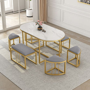 Modern 6-Piece Nesting Sofa Set | Faux Marble Console Table & Gold Frame