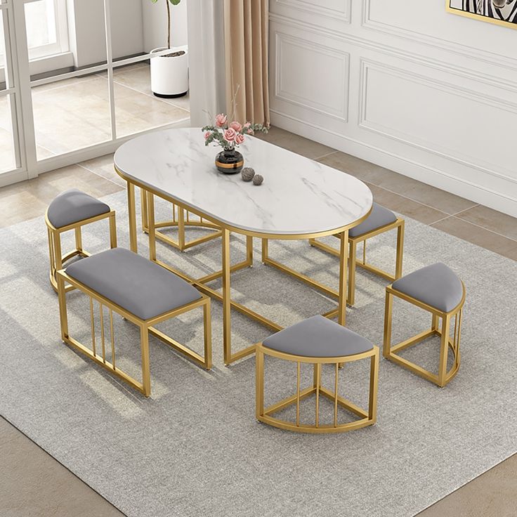 Modern 6-Piece Nesting Sofa Set | Faux Marble Console Table & Gold Frame