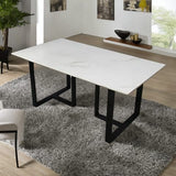 Modern Rectangular Dining Table | Faux Marble Top & Black Metal Base