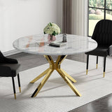 Luxury Round Marble Dining Table with Gold Stainless Steel Base – Modern Elegant Design