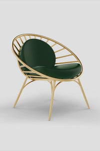 Luxury Mid-Century Modern Accent Chair | Gold Wire Frame & Emerald Green Velvet/Leather
