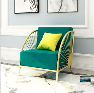 Glam Art Deco Sunburst Armchair | Teal Velvet & Gold Metal Frame