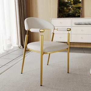 Luxury Modern Dining/Accent Chair | White Faux Leather & Gold Tapered Legs