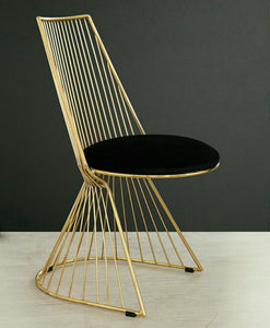 Luxury Gold Wire Dining/Accent Chair | Black Velvet Cushion & Hourglass Base