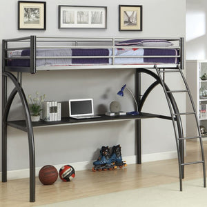 Space-Saving Twin Loft Bed Frame | Arched Metal Frame with Full Under-Bed Desk