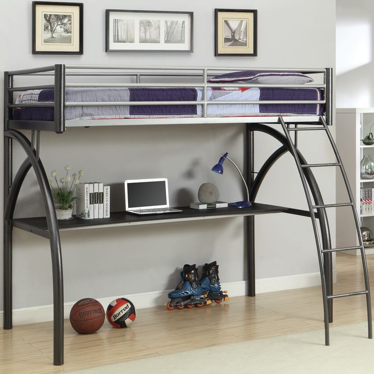 Space-Saving Twin Loft Bed Frame | Arched Metal Frame with Full Under-Bed Desk