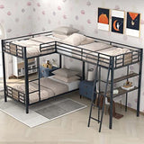 L-Shaped Triple Bunk Bed Frame | Built-in Desk & Shelves | Corner Space Saver
