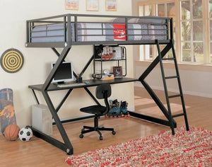 Heavy-Duty Loft Bed Frame | Twin Size with Integrated Z-Shaped Desk & Storage