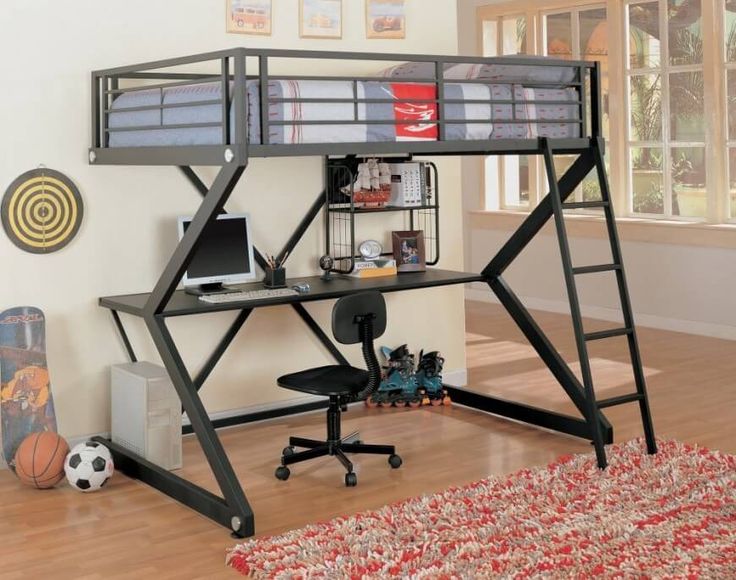 Heavy-Duty Loft Bed Frame | Twin Size with Integrated Z-Shaped Desk & Storage