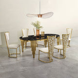 High-End 7-Piece Oval Dining Set | Black Marble Top, Gold Frame & 6 Glam Chairs