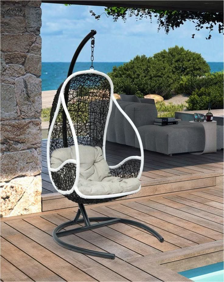 Outdoor Wicker Egg Hanging Chair with Stand & Cushion - Coastal Serenity