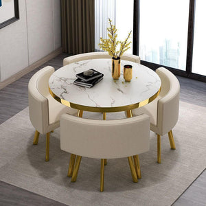 Luxury 4-Seater Round Dining Table Set | White Marble Top & Gold Finish
