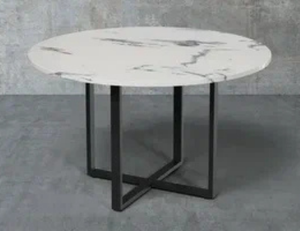 Round White Marble Dining Table with Black Base