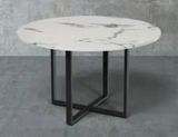 Round White Marble Dining Table with Black Base