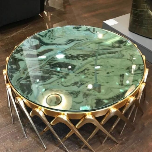 Luxury Round Glass Coffee Table with Gold Base
