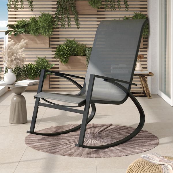 Modern Outdoor Rocking Chair – Breathable Mesh Seat & Sturdy Metal Frame