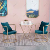 Gold Metal Coffee Sofa Set – 2 Round Chairs with Marble Top Coffee Table