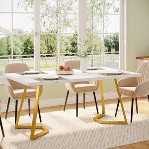 Modern White Marble Dining Table with Gold Metal Legs – Luxury Dining Room Furniture