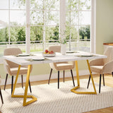 Modern White Marble Dining Table with Gold Metal Legs – Luxury Dining Room Furniture