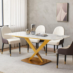 Luxury Marble Dining Table Set with 4 Chairs – Modern Gold Metal Base | Elegant Home Dining Furniture