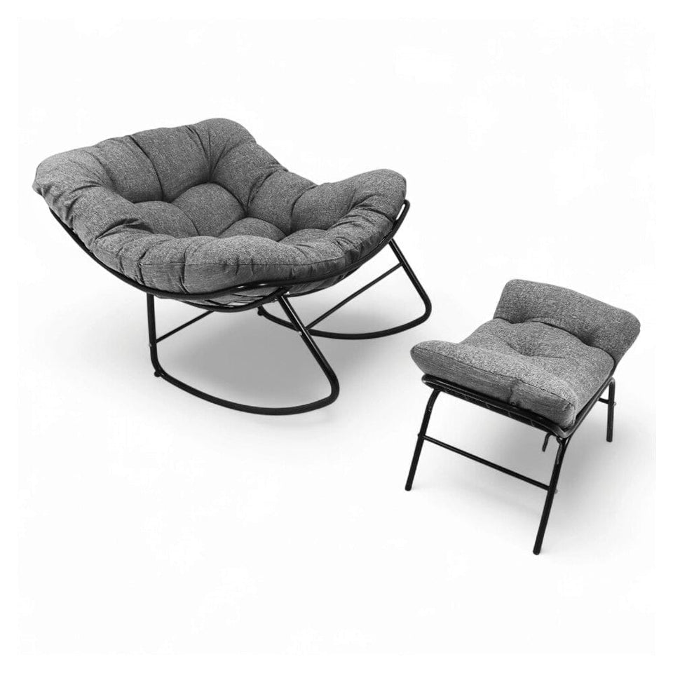 Rocking Papasan Chair with Ottoman – Soft Cushion & Metal Frame