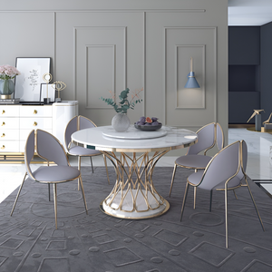 Luxury Round Marble Dining Table with Gold Base