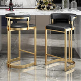 Black Leather Bar Stools with Golden Metal Frame – Modern Luxury Counter Chairs (Set of 2)