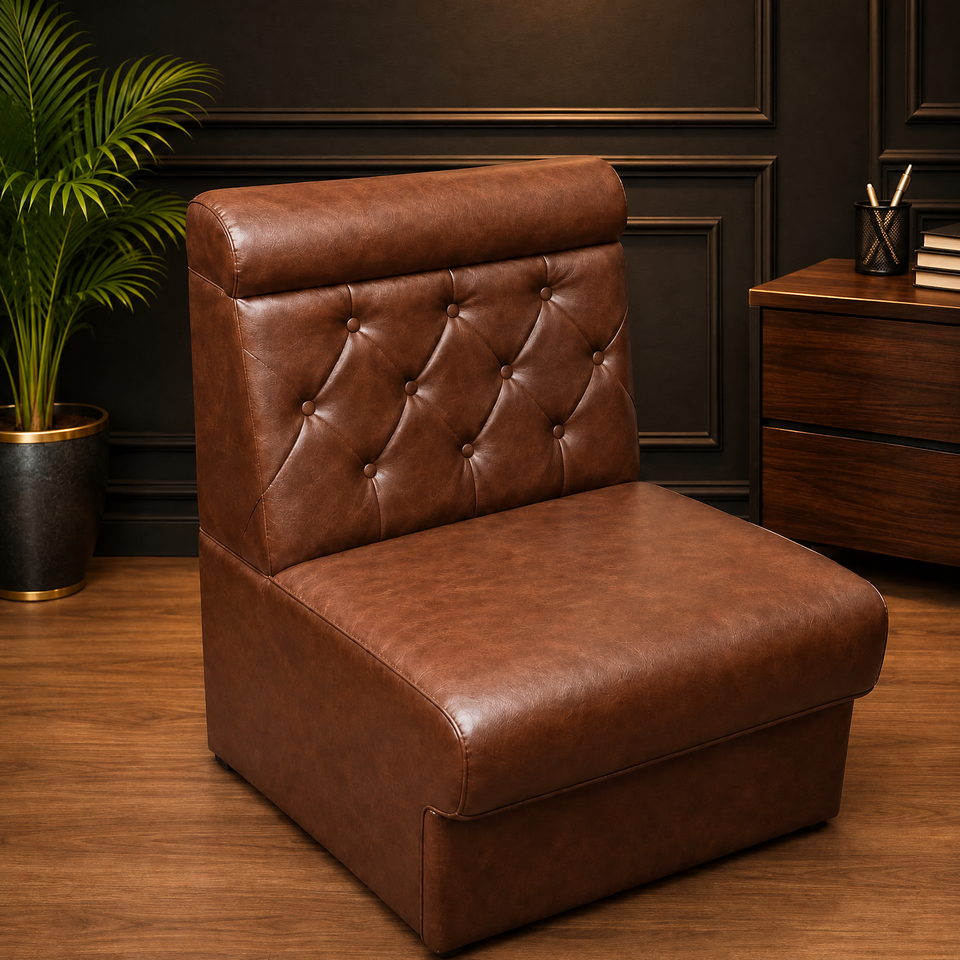 Luxury Brown Leather Tufted Lounge Chair