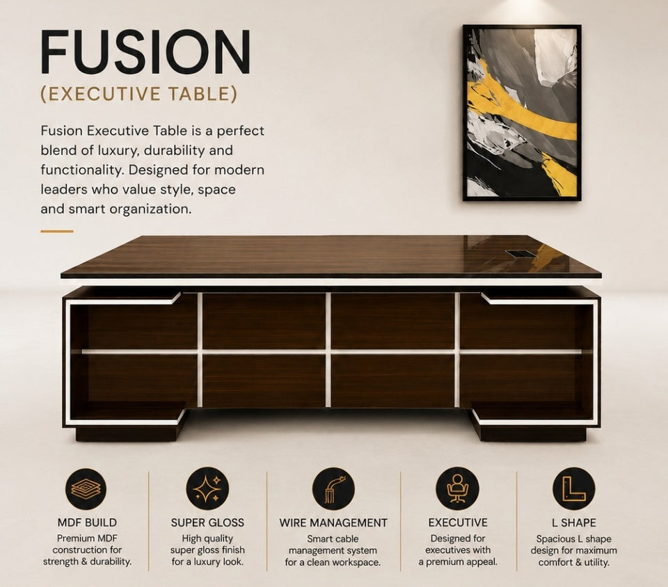 Fusion Executive Table | Luxury L-Shape Executive Office Desk