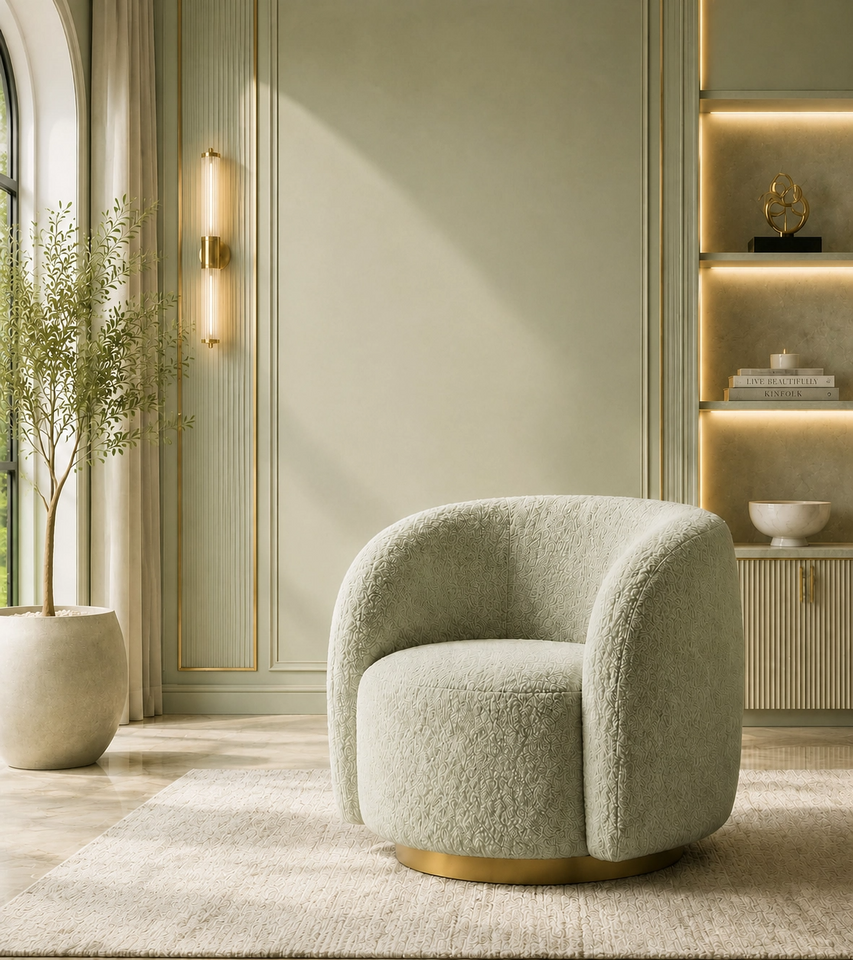 Modern Luxury Swivel Accent Chair - Textured Boucle Upholstery