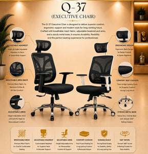 Q-37 Ergonomic Executive Office Chair with Adjustable Headrest & Arms