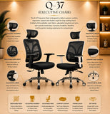 Q-37 Ergonomic Executive Office Chair with Adjustable Headrest & Arms