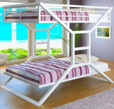 Geometric Modern White Twin Over Full Metal Bunk Bed