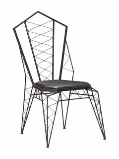Geometric metal dining chair with black cushion seat