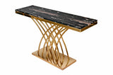 Modern gold base dining table with black marble top