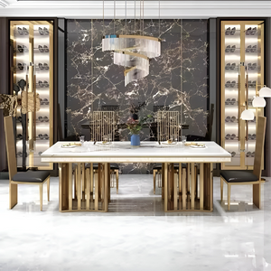 Modern Rectangular Marble Dining Table with Gold Base