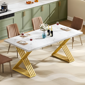 Luxury Marble Top Dining Table with Golden X-Leg Base